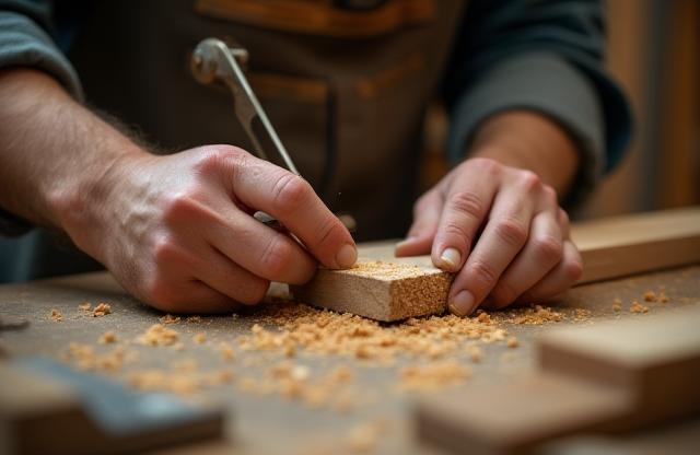 Image showcasing the craftsmanship at Mabel Tasarım workshop, focusing on detailed woodworking.