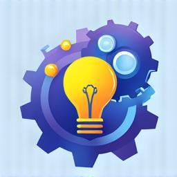 Stylized icon depicting a lightbulb and gears, symbolizing creative ideas and design thinking.